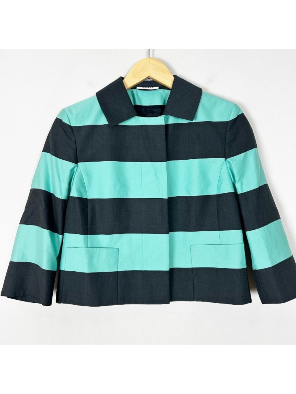 Akris Punto Striped Short Swing Jacket Striped Spring Cotton Silk Size 4 Women's
